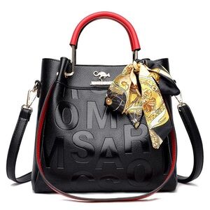 Elegant Black Handbag with Red Accents